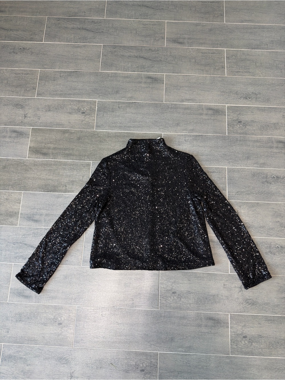 H&M Black Sequin Mock Neck Jacket